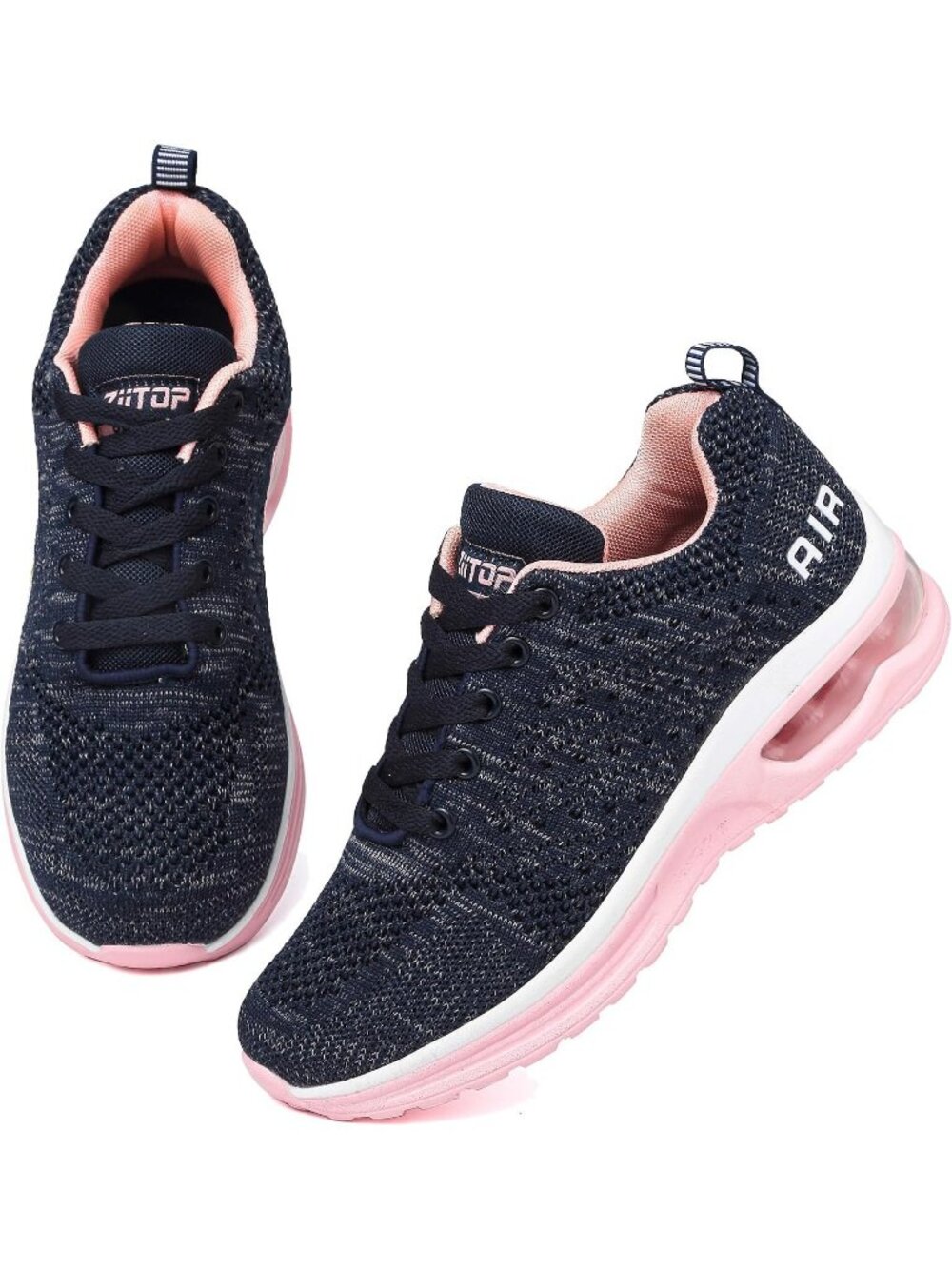Women's Blue Pink Lightweight Breathable Mesh Air Cushion Walking Running Shoes